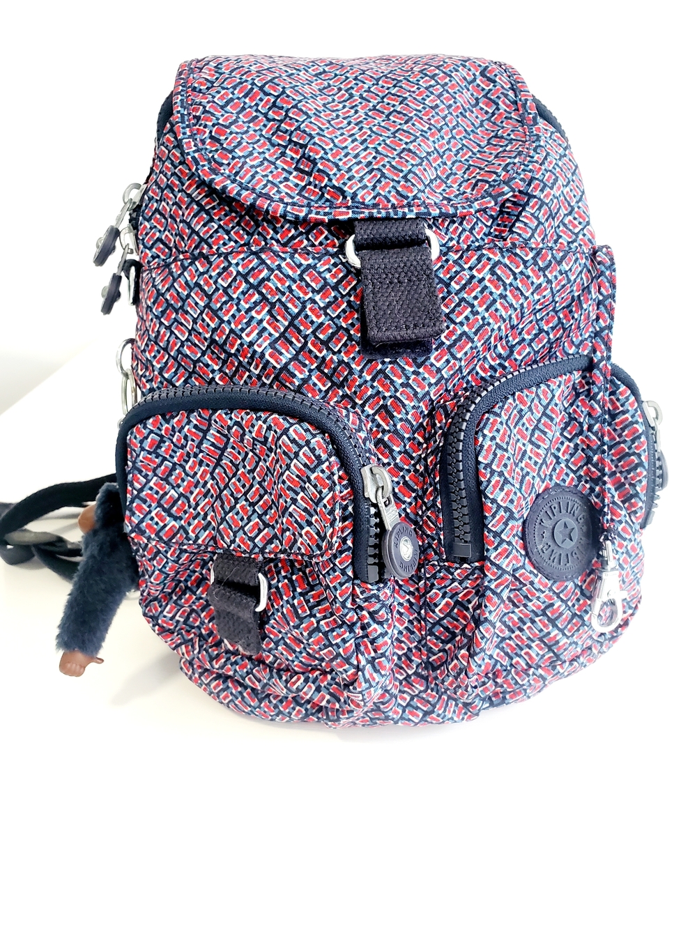 Kipling Mini Backpack - Navy Red Pattern - Picture 1 of 10